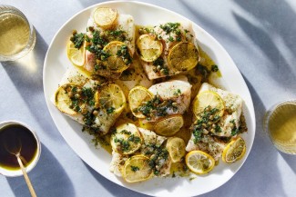 Roasted Lemony Fish With Brown Butter, Capers and Nori