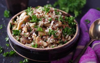 Brown Rice with Quinoa and Sauteed Mushrooms