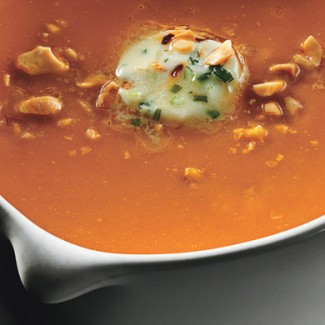 Recipe Photo: Carrot-Ginger Soup with Chile Butter and Roasted Peanuts