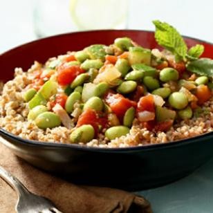 Edamame Stew with Zucchini, Tomatoes, and Mint