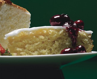 Lemon Cornmeal Cake with Lemon Glaze and Crushed-Blueberry Sauce Recipe Photo: Lemon Cornmeal Cake with Lemon Glaze and Crushed-Blueberry Sauce