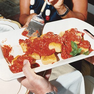 Recipe Photo: Pan-Seared Polenta with Spicy Tomato-Basil Sauce