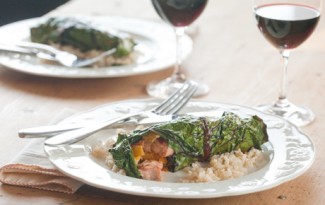 Recipe Photo: Swiss Chard-wrapped Salmon with Chunky Orange-Chipotle Salsa