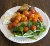 Recipe Photo: Rigatoni with Roasted Cherry Tomatoes, Arugula, and Crisp Bread